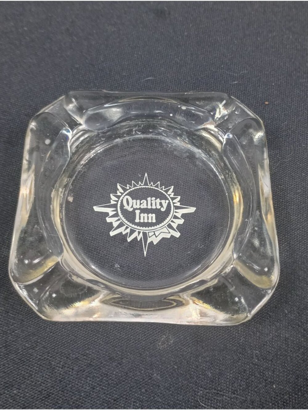 Vintage Clear Glass With White "Quality Inn" Graphic Hotel Motel Advertising Ash